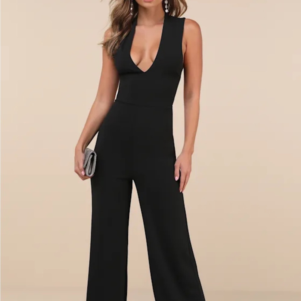 Lulu's Black Sleeveless Jumpsuit with Wide-Leg Design